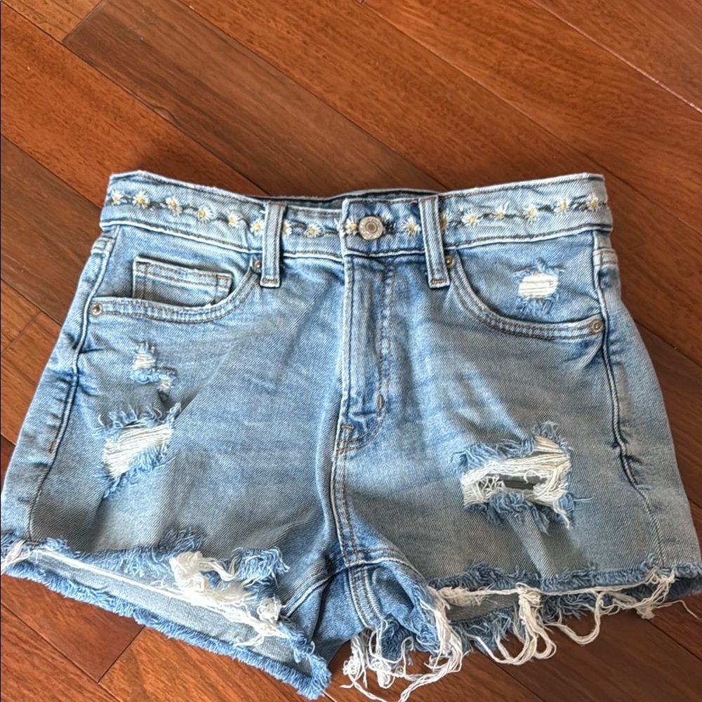 Arizona Light Blue Jean Shorts with High-Waisted Style and Distressed Details
